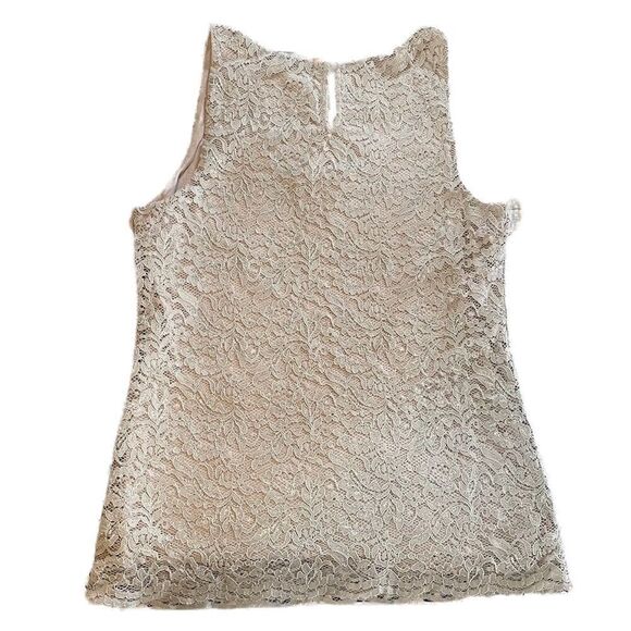 Ann Taylor LOFT Silver Beige Gray Lace Tank Top Metallic Layer Size Small - Picture 3 of 9